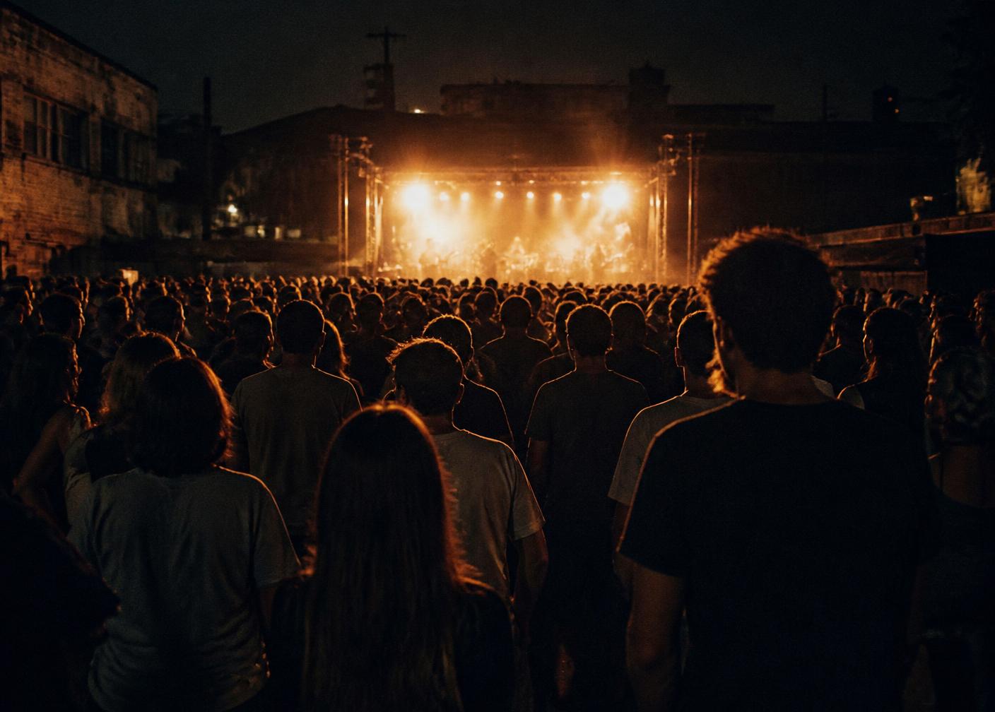 Crowd watching a live band at night